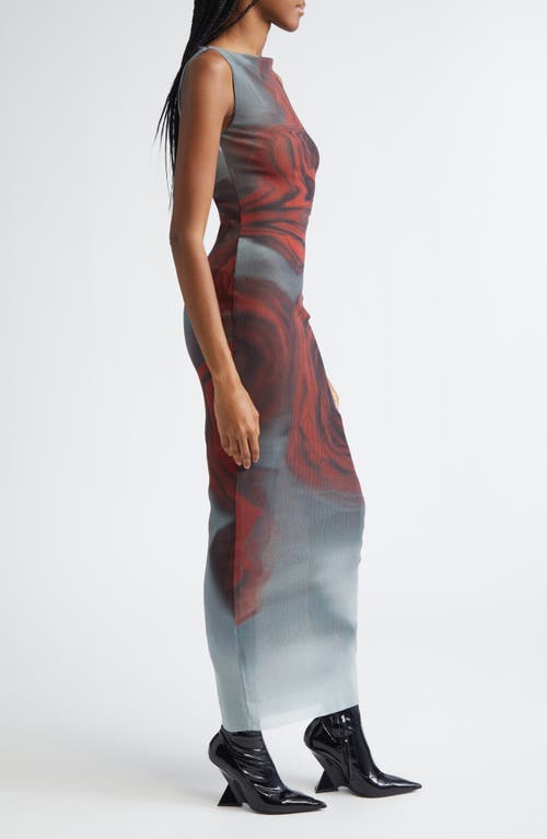 Jean Paul Gaultier Boat Neck Blurry Roses Printed Sleeveless Dress In Multi
