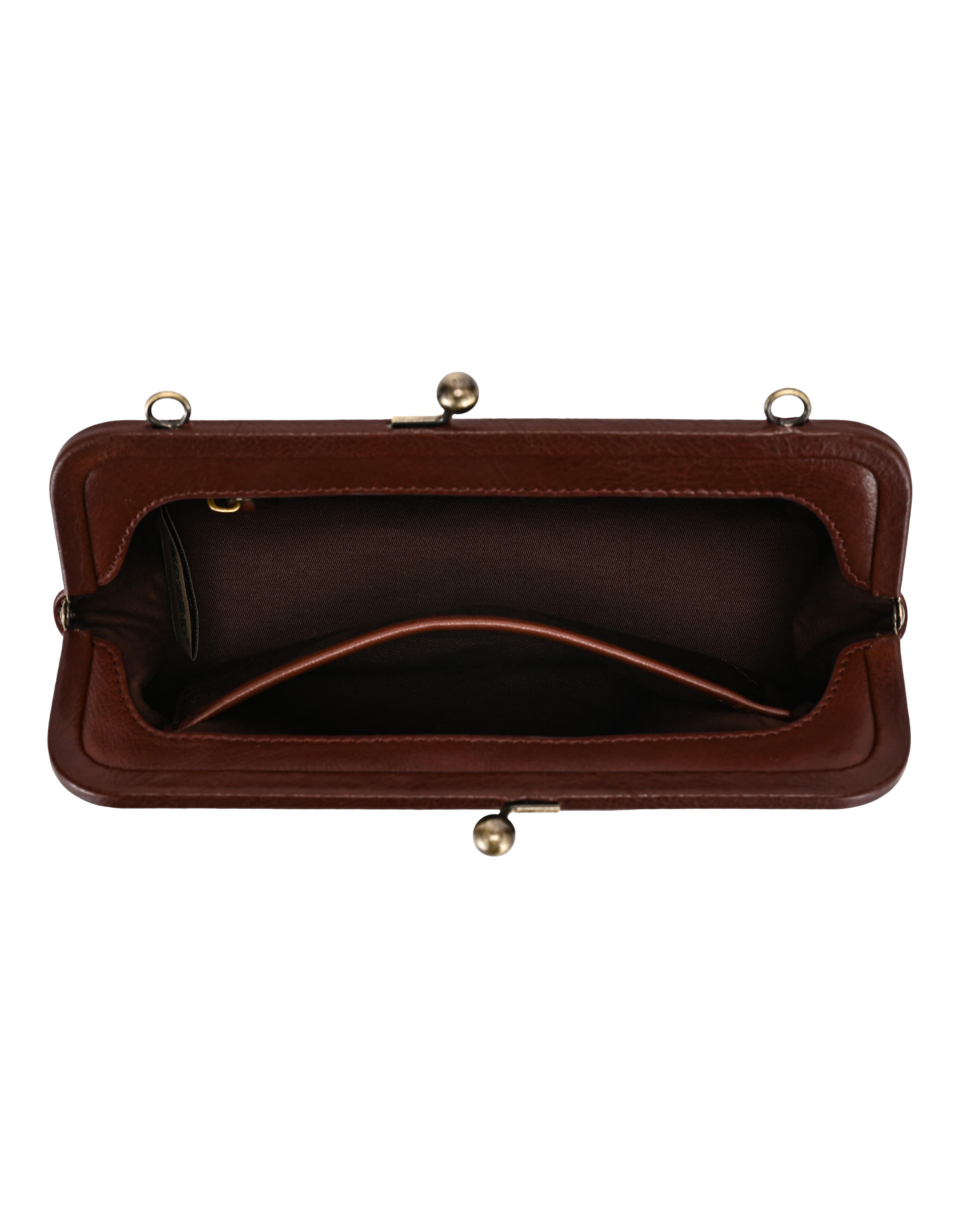 OLD TREND Iris Genuine Leather Vintage Frame Crossbody Bag, Alternate, color, Brown