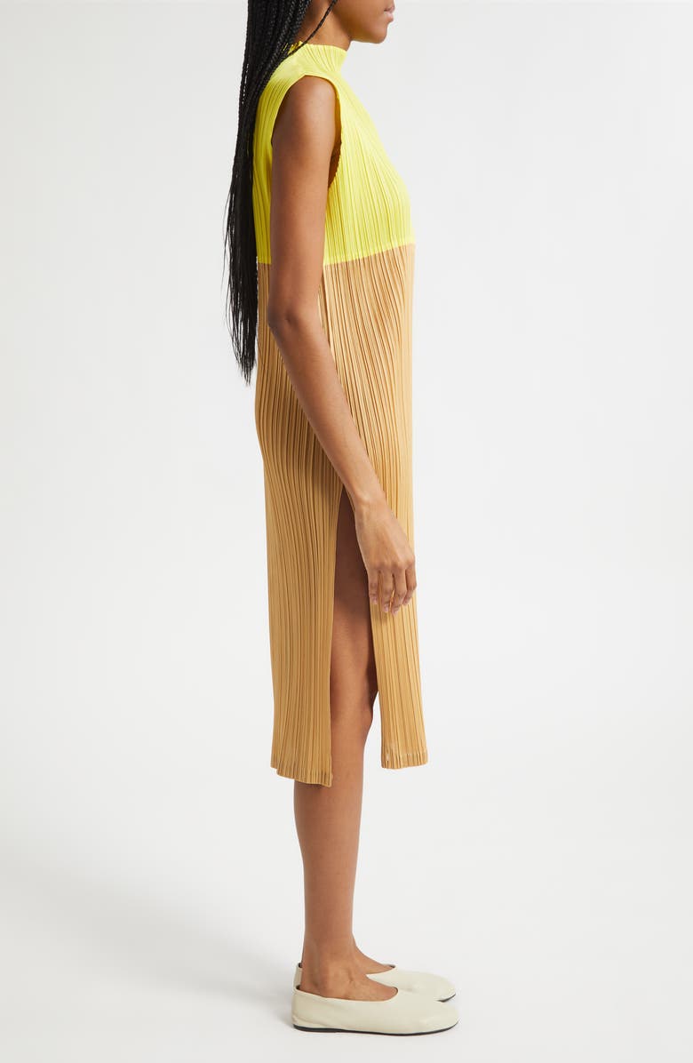 Pleats Please Issey Miyake Swing Colorblock Pleated Convertible Midi Dress, Alternate, color, Yellow