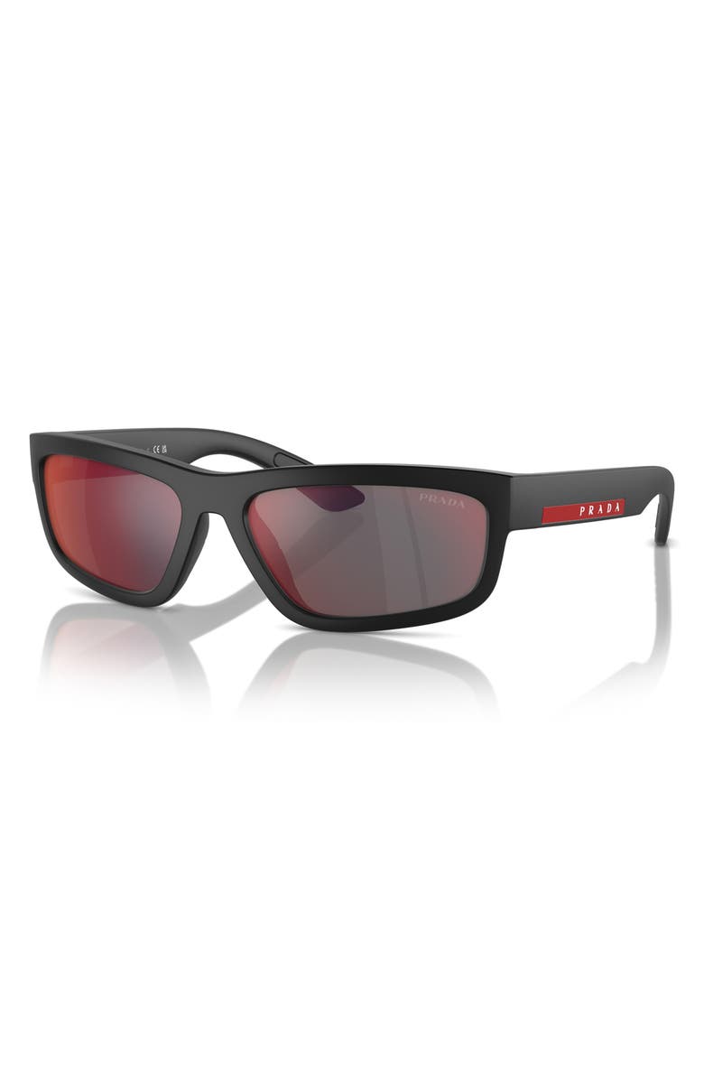Prada Linea Rossa 59mm Rectangular Sunglasses, Alternate, color, Black Rubber