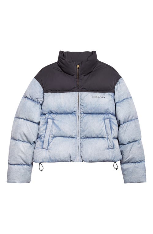 Alexander Wang Denim Print Down Puffer Jacket In Blue