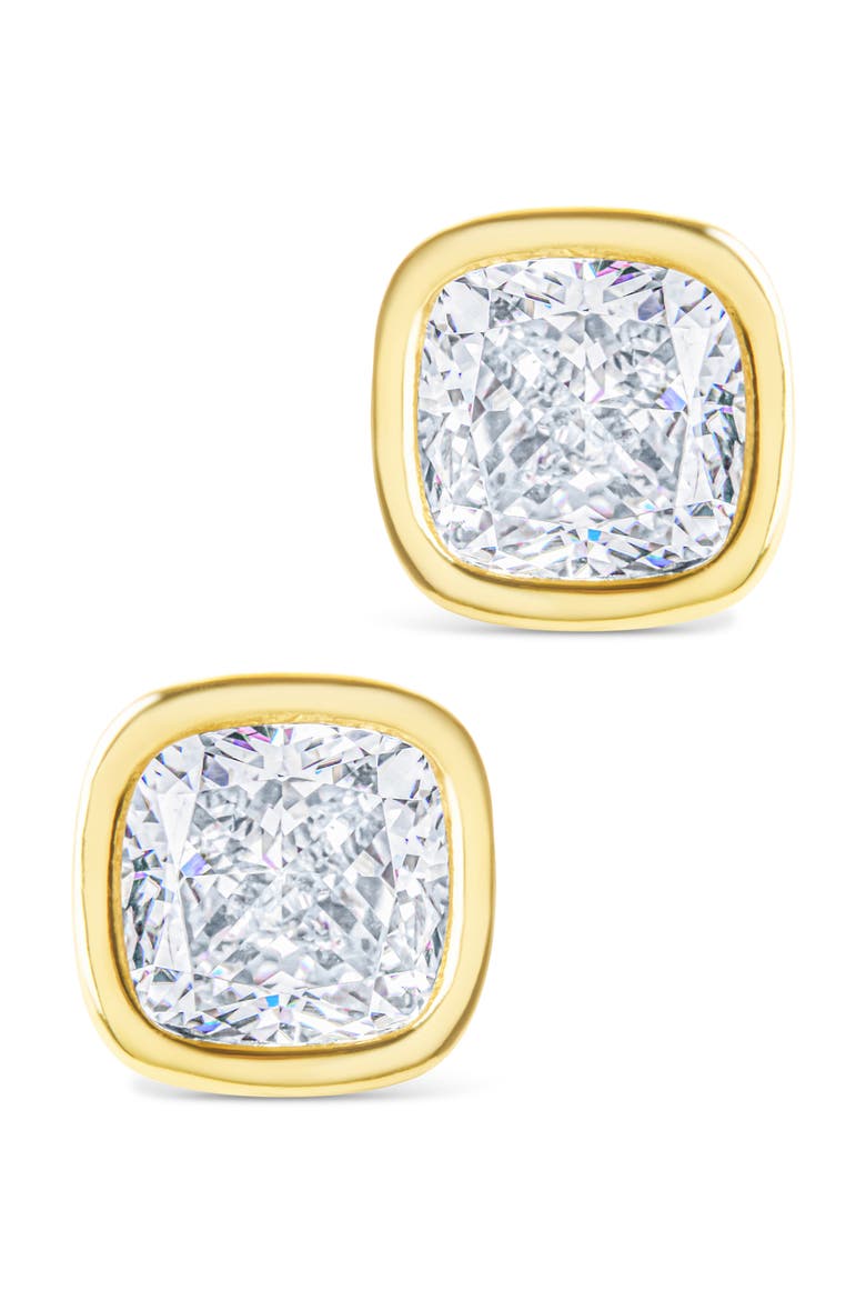 Cushion-Cut Cubic Zirconia Stud Earrings, Alternate, color, GOLD
