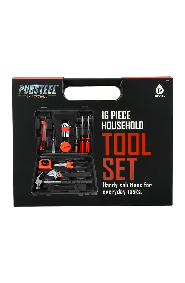 PURSONIC Handy Solutions 16-Piece Household Tool Kit, Alternate, color, Black