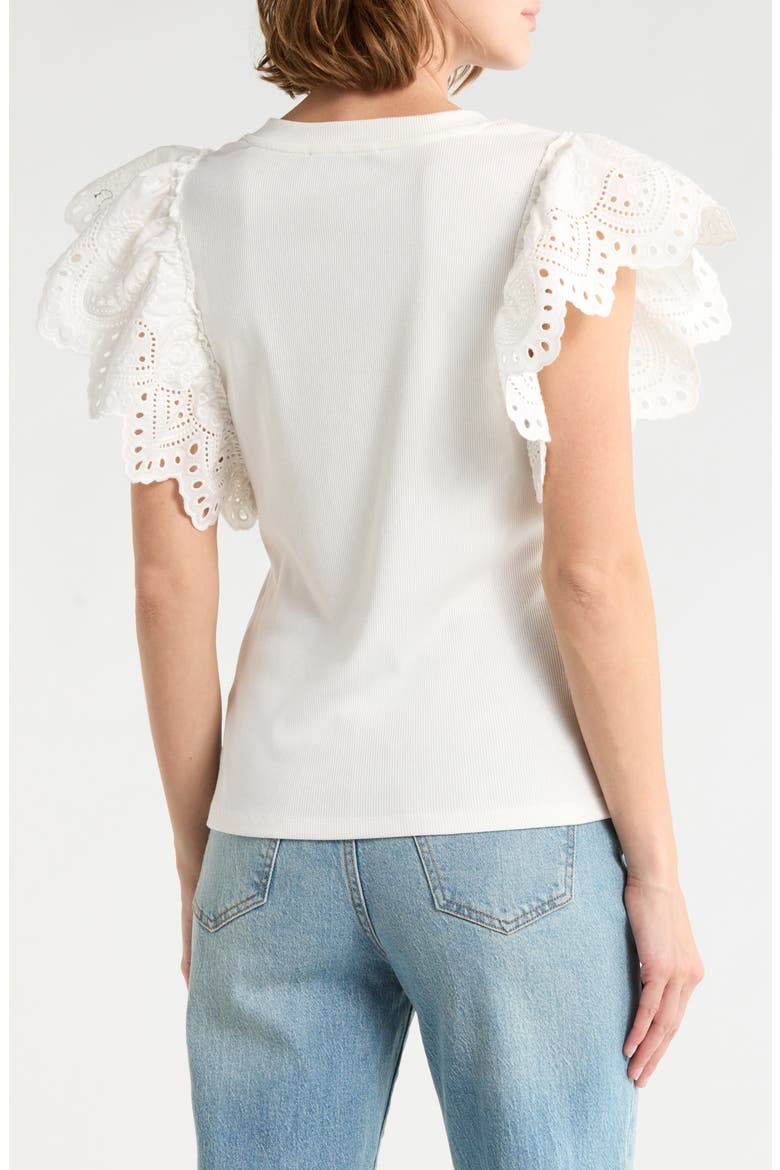 Embroidered Cap Sleeve Top, Alternate, color, IVORY/ IVORY
