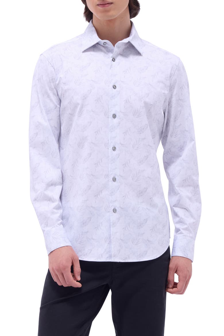 Jimmy OoohCotton® Leaf Print Button-Up Shirt, Main, color, PLATINUM