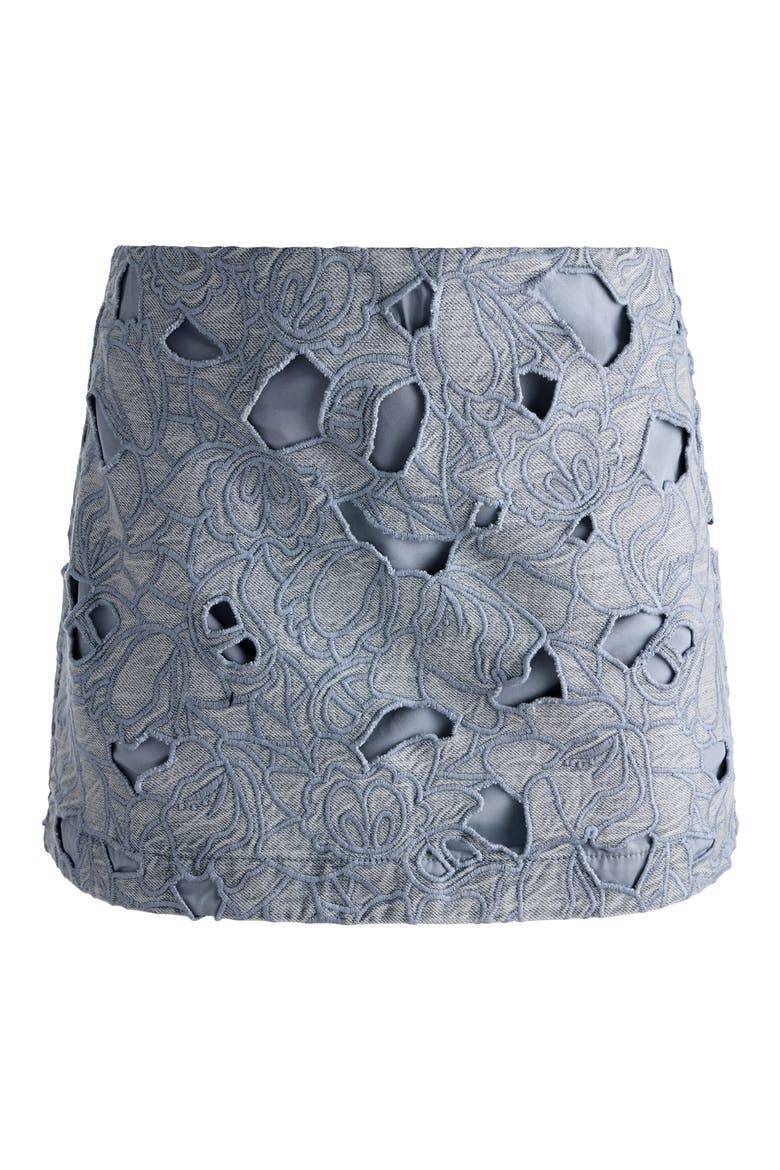 Rubi Embroidered Eyelet Denim Miniskirt, Alternate, color, ROCKSTAR BLUE