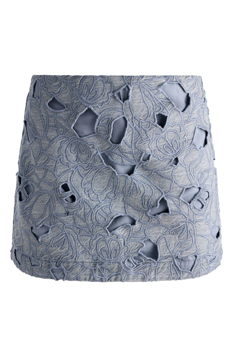 Alice + Olivia Rubi Embroidered Eyelet Denim Miniskirt, Alternate, color, Rockstar Blue