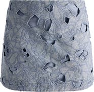 Alice + Olivia Rubi Embroidered Eyelet Denim Miniskirt