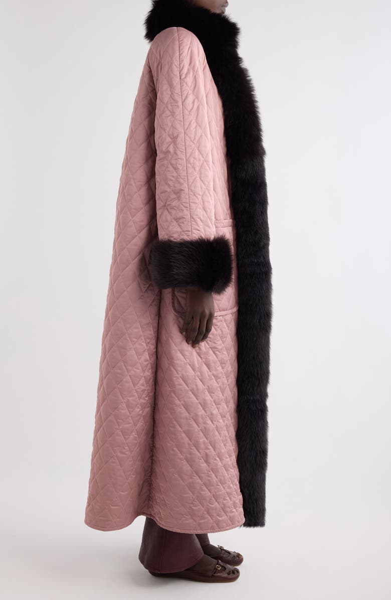 Chloé Diamond Quilted Longline Coat with Genuine Shearling Trim, Alternate, color,