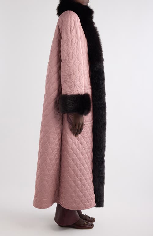 Chloé Diamond Quilted Longline Coat With Genuine Shearling Trim In Pink