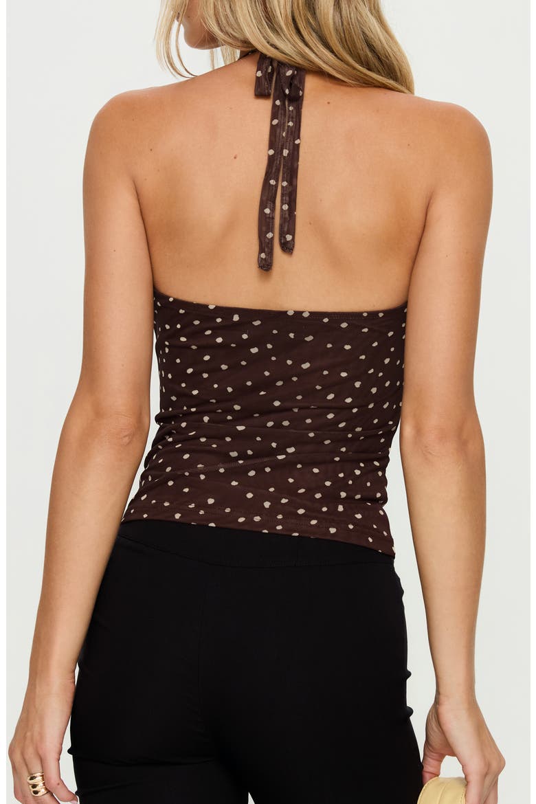 Geovana Polka Dot Cowl Neck Halter Top, Alternate, color, BROWN / WHITE POLKA