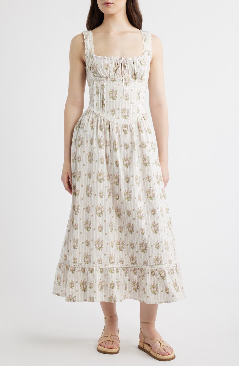 BDG Urban Outfitters Gabriette Floral Tie Front Maxi Dress, Main, color, Pink Floral