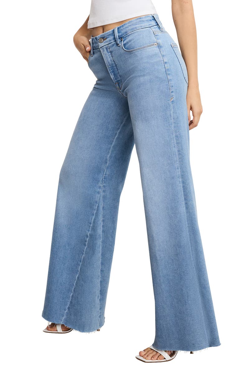 Good American Good Waist High Waist Raw Hem Wide Leg Palazzo Jeans, Alternate, color, Indigo983