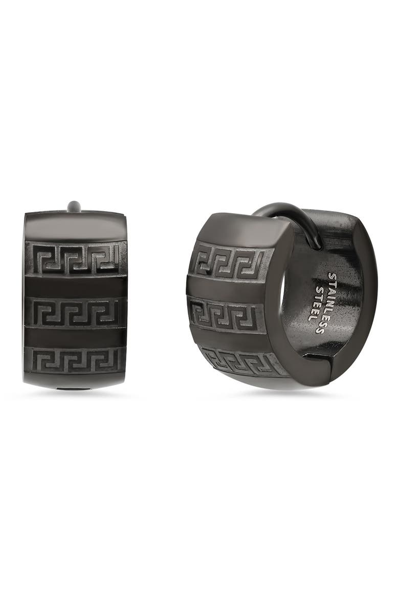 Black IP Stainless Steel Geometric Huggie Earrings, Main, color, BLACK