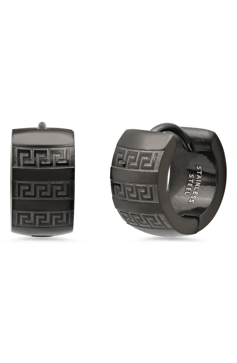 HMY JEWELRY Black IP Stainless Steel Geometric Huggie Earrings, Main, color, Black