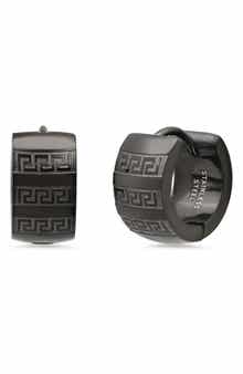 Black IP Stainless Steel Geometric Huggie Earrings