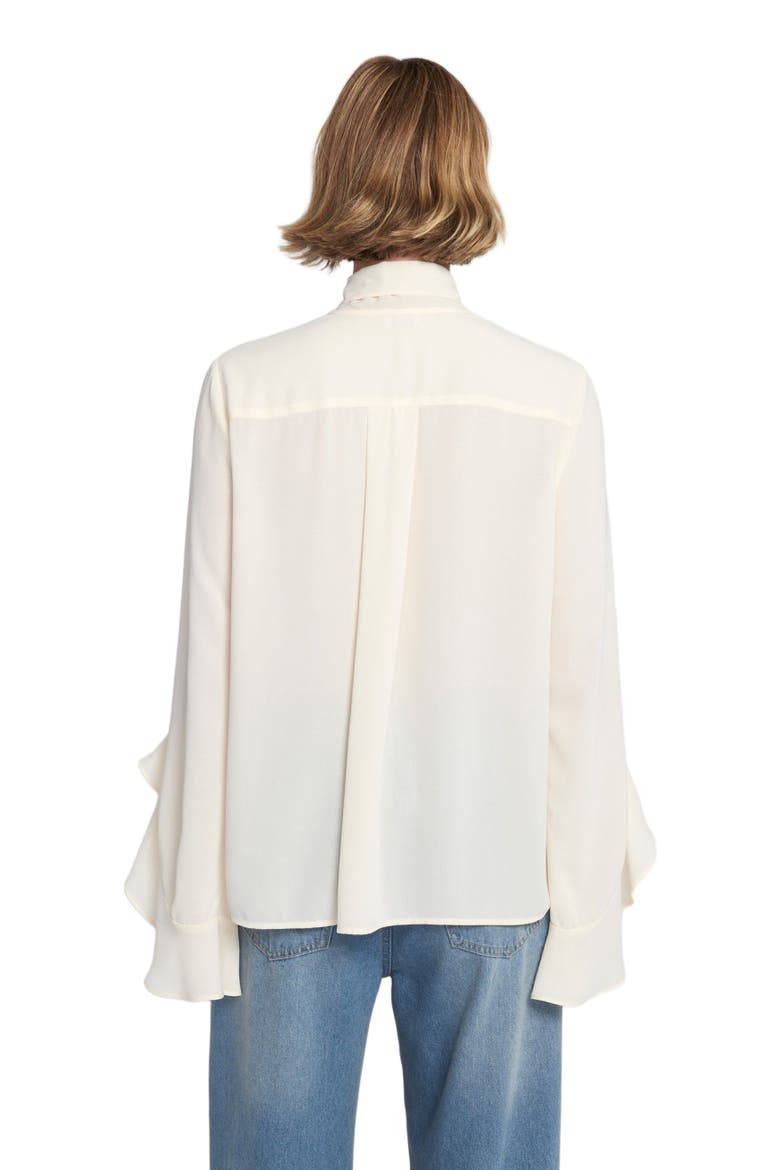 Flounce-Trimmed Tie-Neck Blouse Top, Alternate, color, Cream