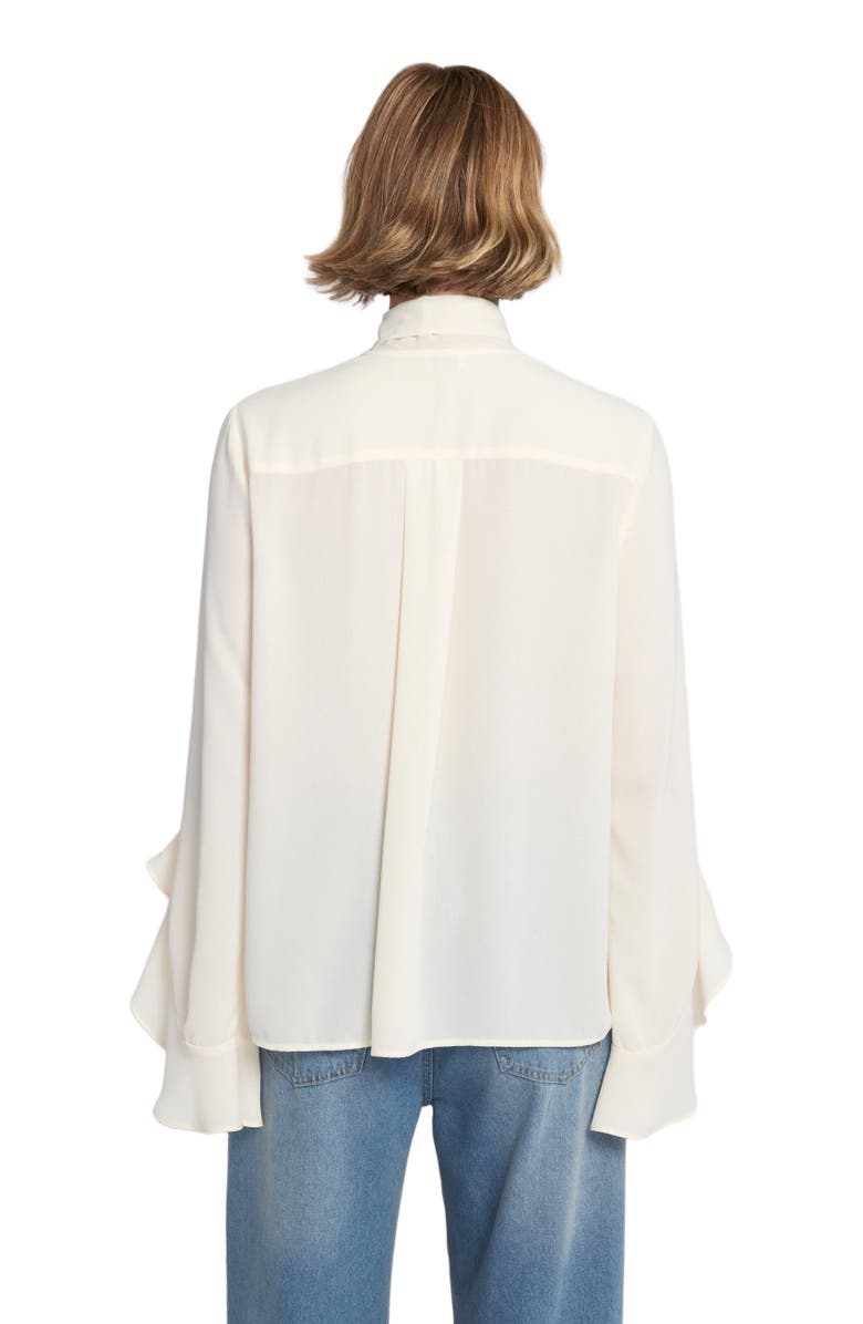 ELLE Collection Flounce-Trimmed Tie-Neck Blouse Top, Alternate, color, Cream