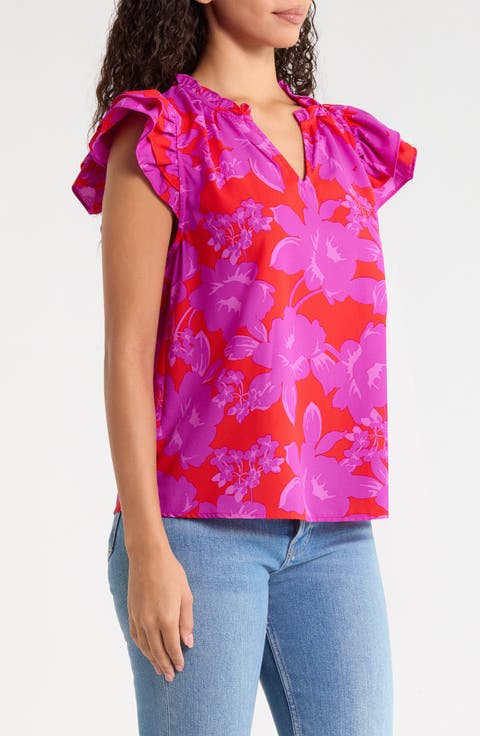 Bellissima Floral Print Ruffle Sleeve Top