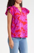 SUGARLIPS Bellissima Floral Print Ruffle Sleeve Top
