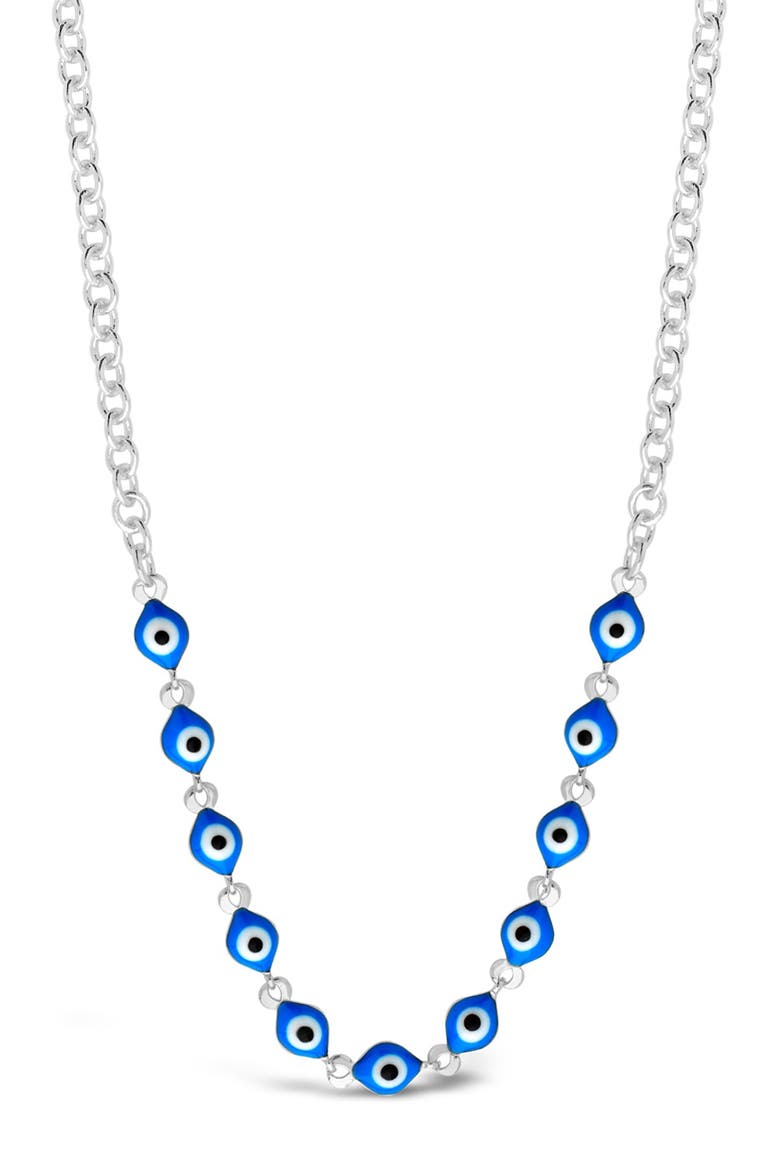 Rhodium Plated Blue Enamel Evil Eye Face Mask Chain, Alternate, color, SILVER