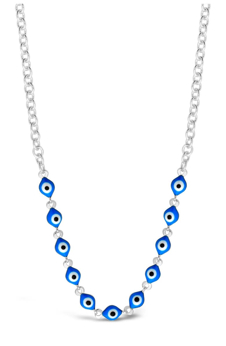Sterling Forever Rhodium Plated Blue Enamel Evil Eye Face Mask Chain, Alternate, color, 