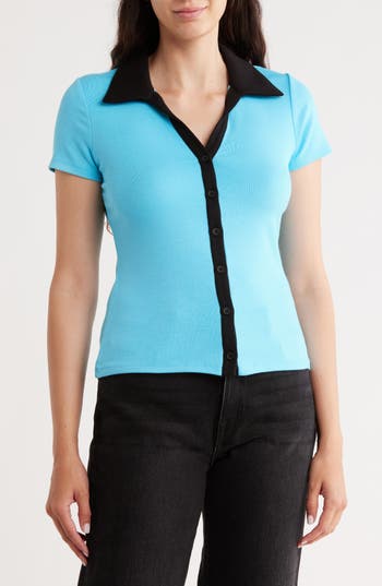 Cyrus Short Sleeve Button-up Shirt In Blue