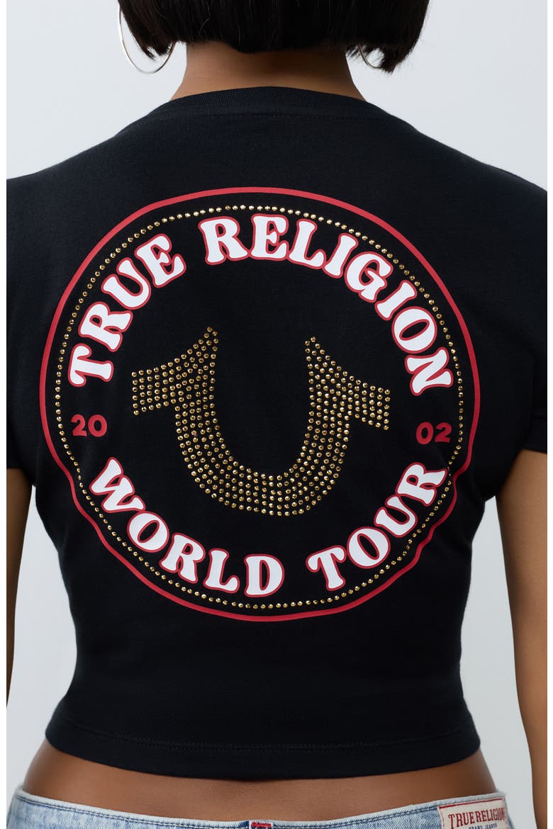 Crystal Logo Notched Neck Baby Tee, Alternate, color, JET BLACK