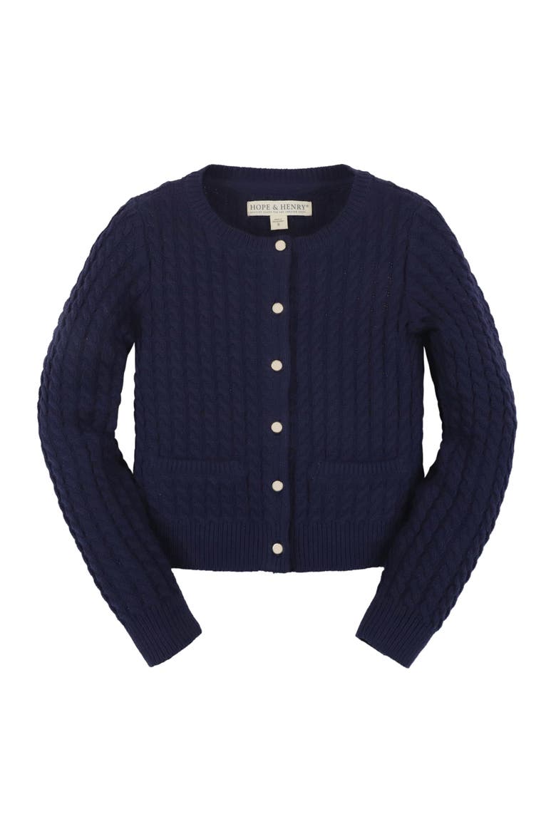 Kids' Organic Long Sleeve Classic Cable Cardigan Sweater, Alternate, color, Navy Cable
