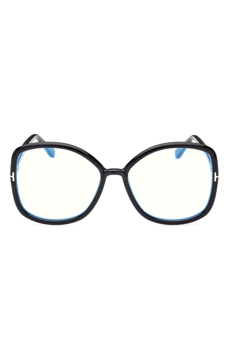TOM FORD 56mm Butterfly Blue Light Blocking Glasses, Main, color, 