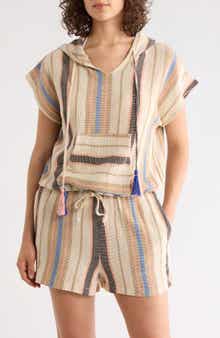 Elan Short Sleeve Cotton Cover-Up Hoodie