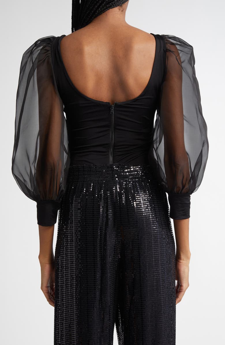 Alice + Olivia Jillianne Sheer Sleeve Bodysuit, Alternate, color, 