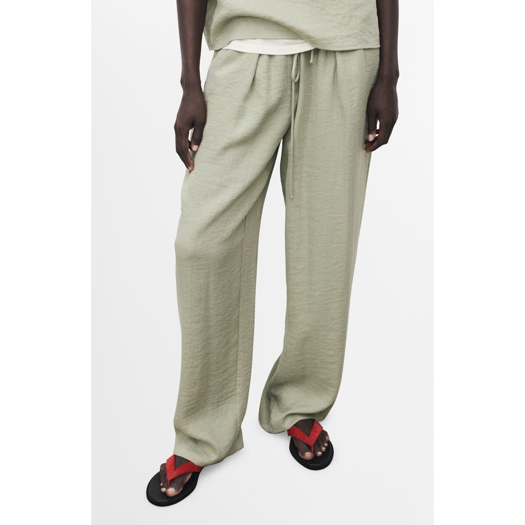 Mango Textured Straight Leg Pants In Green