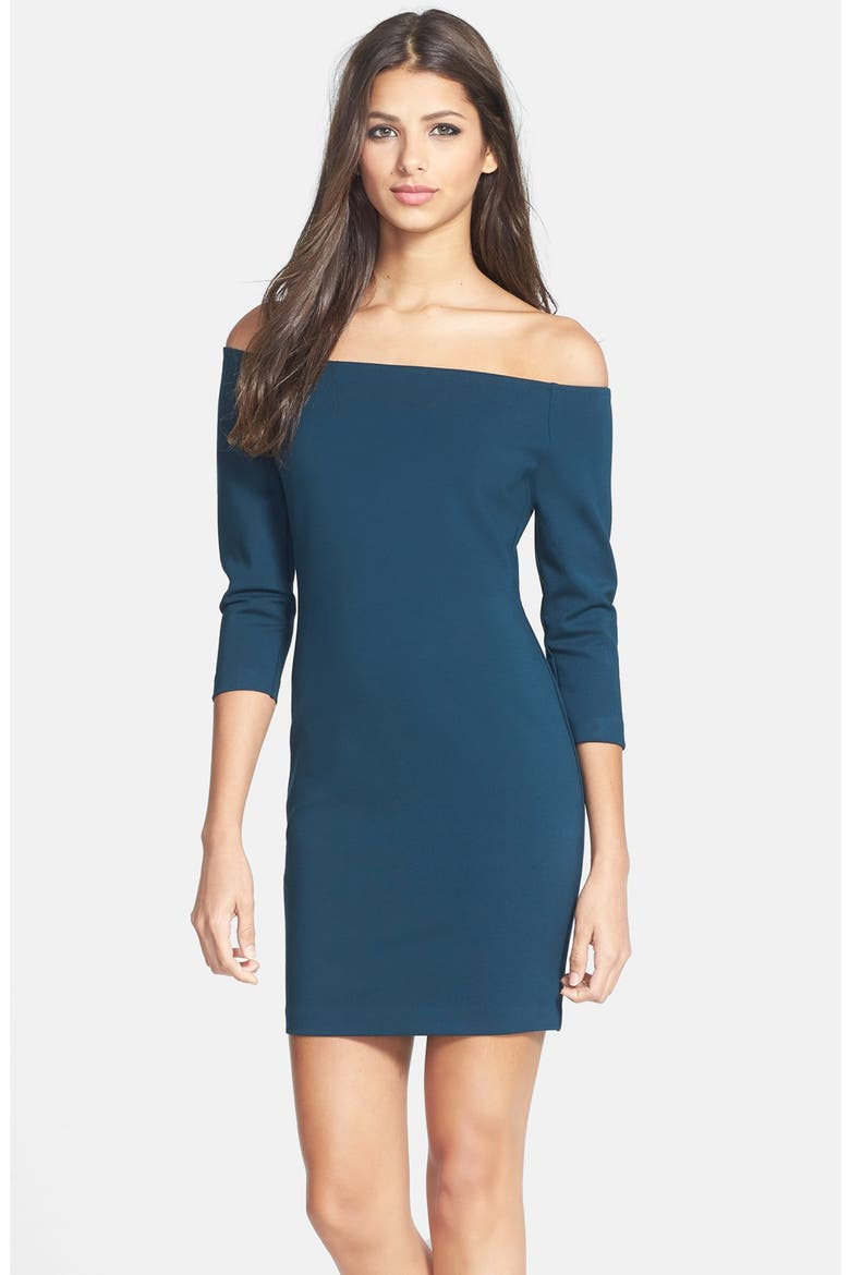 Off the Shoulder Body-Con Dress, Main, color, TEAL