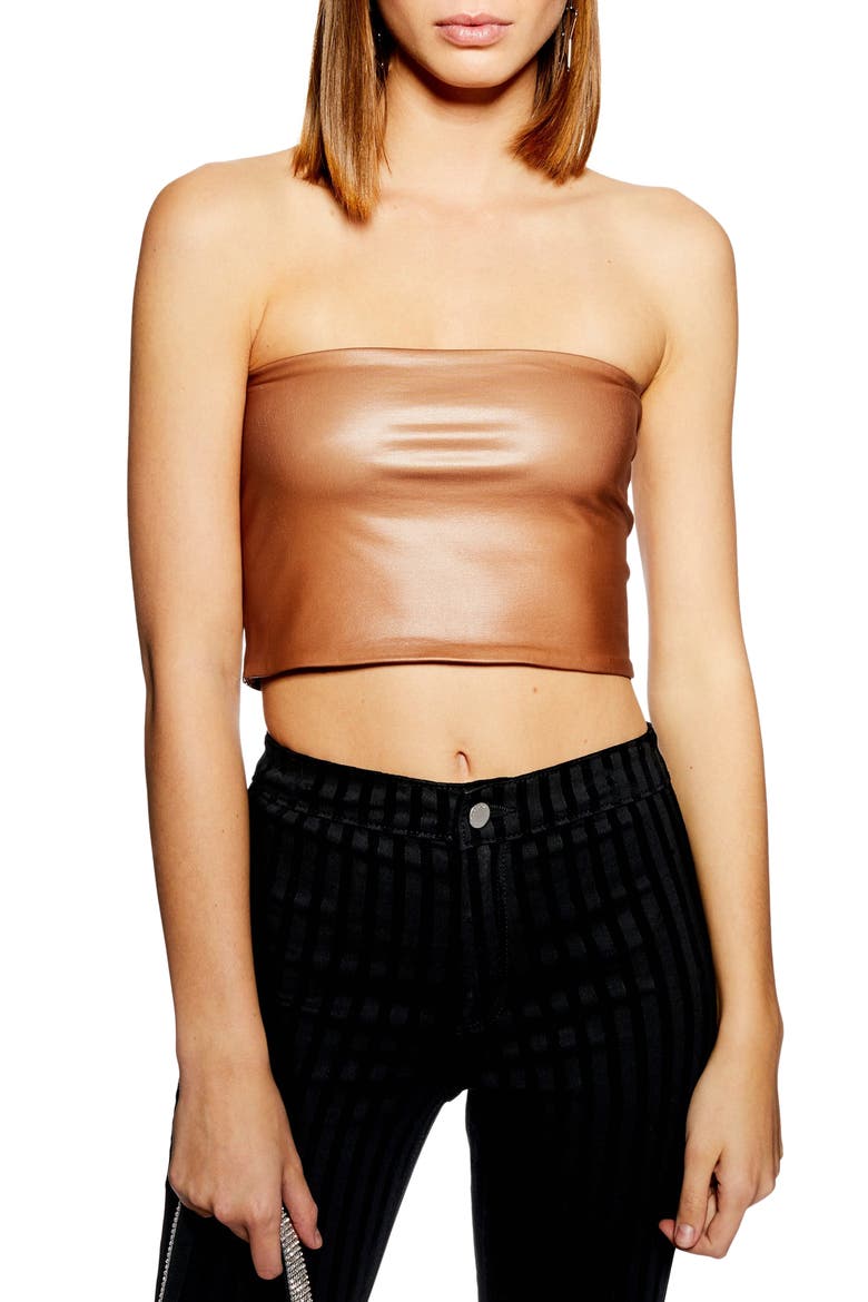 Faux Leather Bandeau Top, Main, color, NUDE
