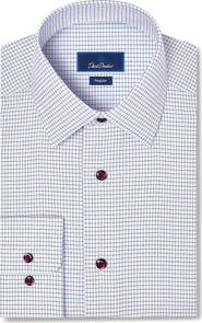 David Donahue Regular Fit Dobby Check Dress Shirt