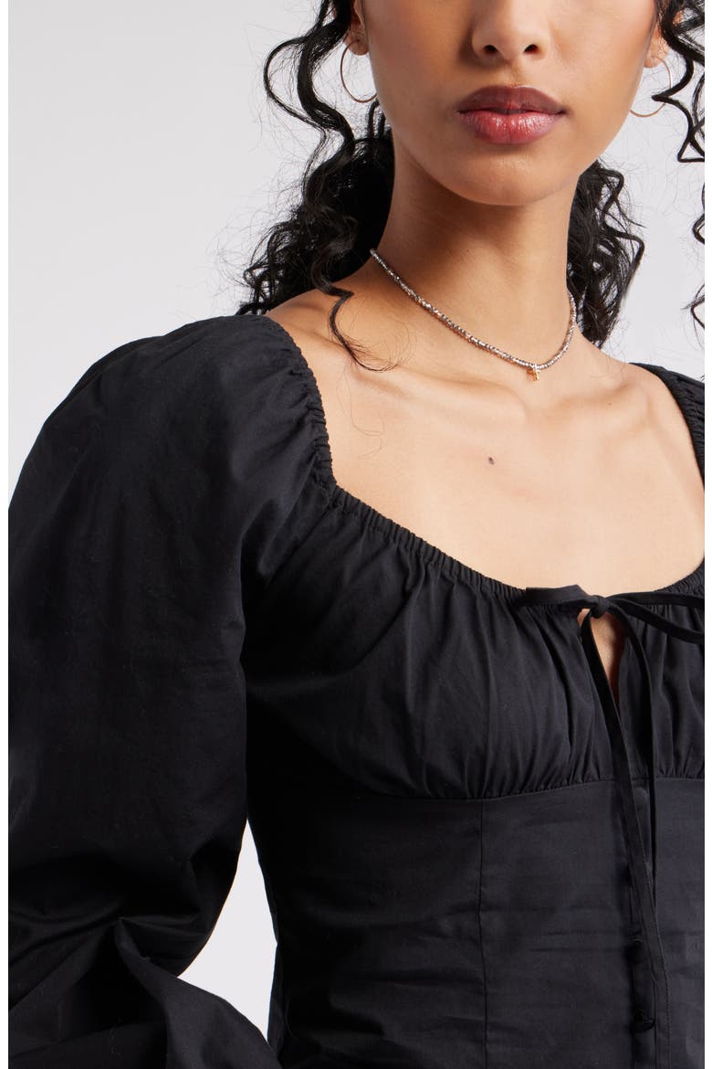 Long Sleeve Corset Cotton Crop Top, Alternate, color, BLACK