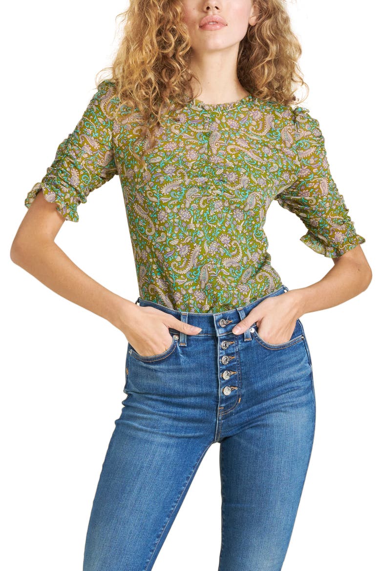 Paisley Long Sleeve Silk Blouse, Main, color, FERN MULTI