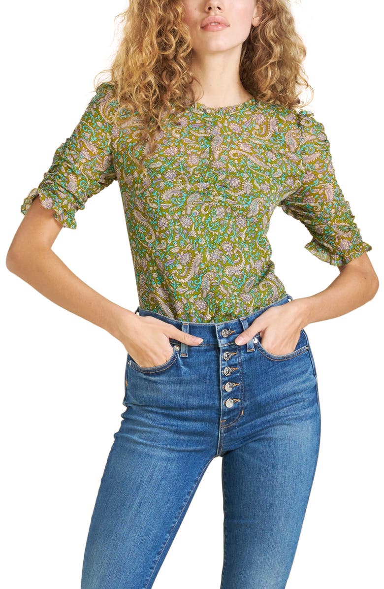 Veronica Beard Paisley Long Sleeve Silk Blouse, Main, color, 