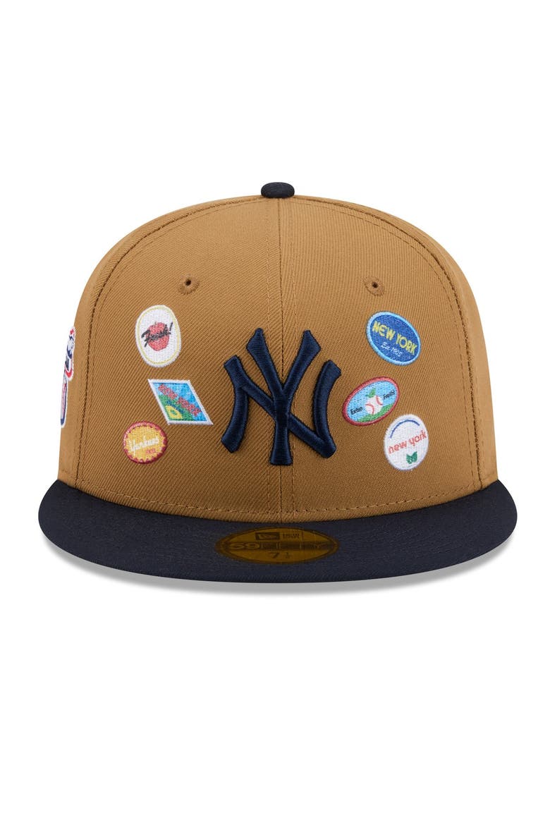 Men's New Era Tan New York Yankees Fruit Sticker 59FIFTY Fitted Hat, Alternate, color, Tan