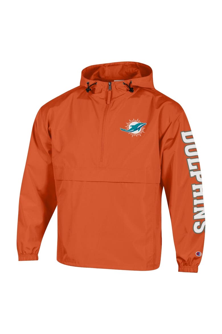 Men's Champion Orange Miami Dolphins Packable Hooded Windbreaker Half-Zip Jacket, Alternate, color, Orange