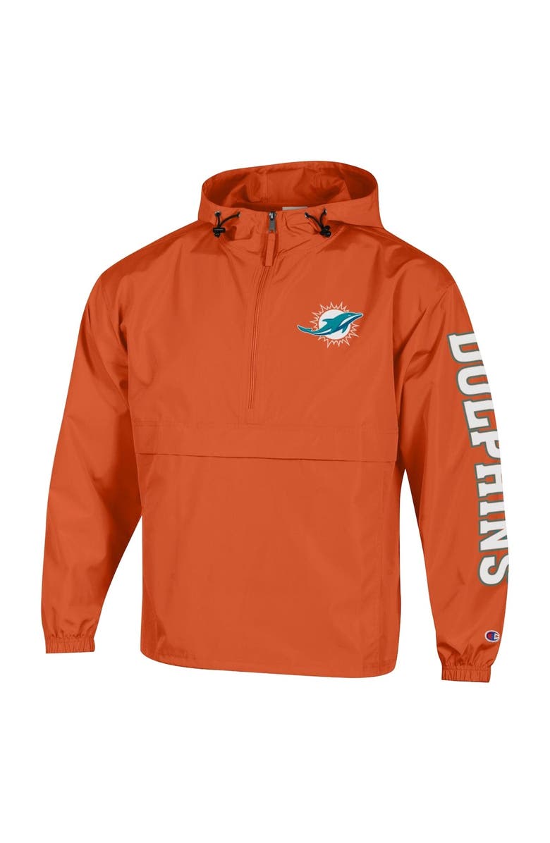 Champion Men's Champion Orange Miami Dolphins Packable Hooded Windbreaker Half-Zip Jacket, Alternate, color, Orange
