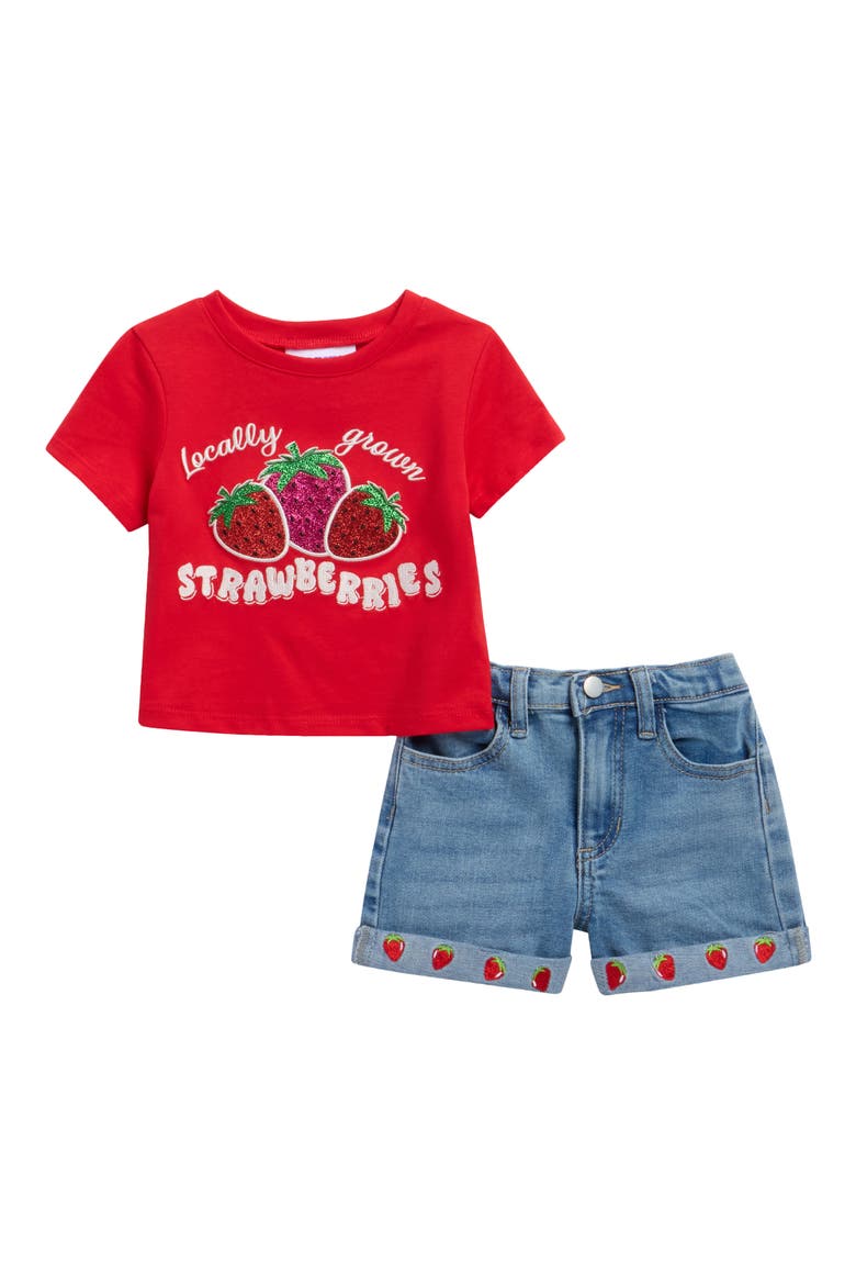 Kids' Sequin Appliqué T-Shirt & Shorts Set, Main, color, RED