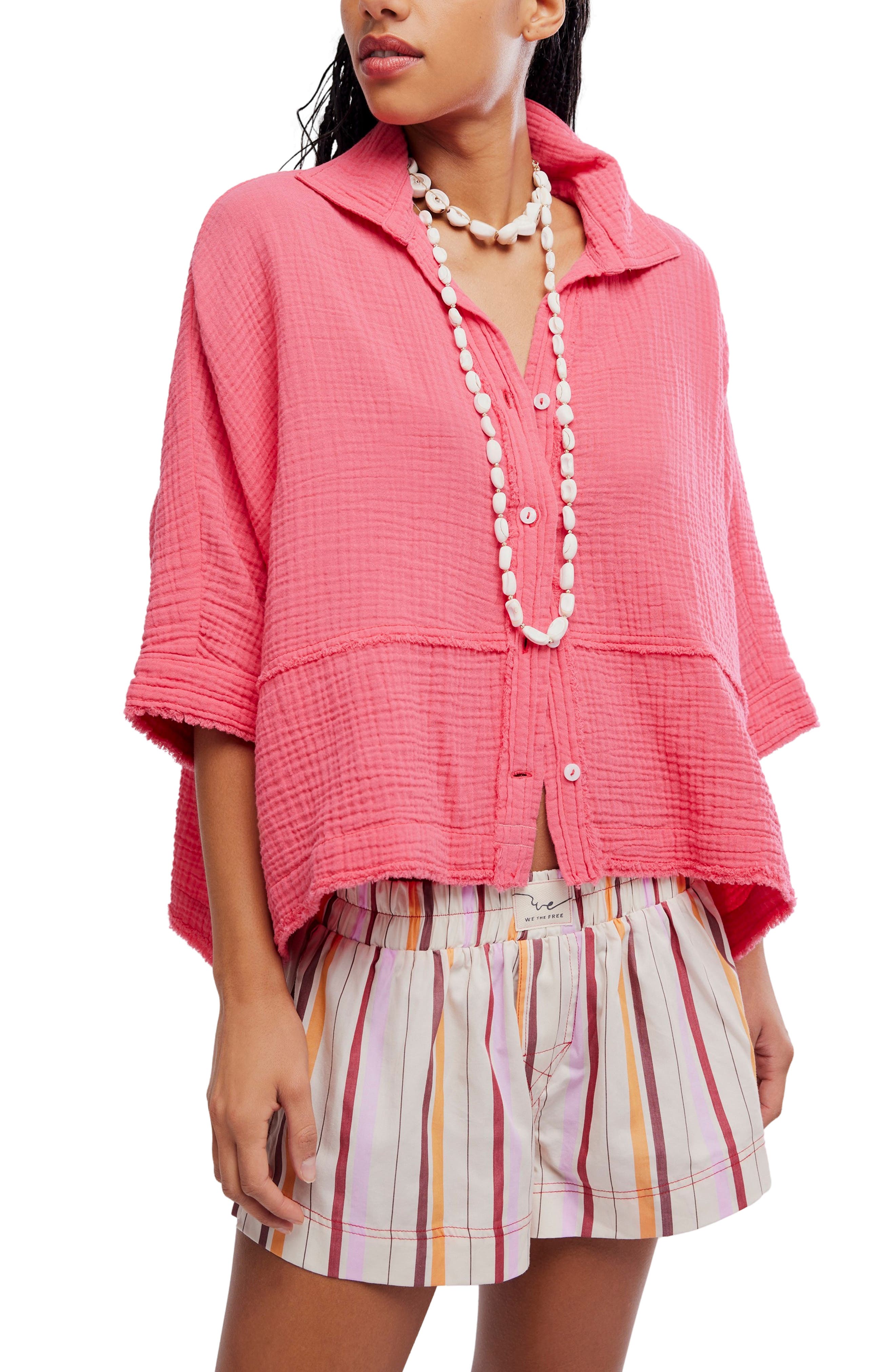 Happy Days Oversized Cotton Gauze Button-Up Top - image 3