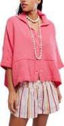 Free People Happy Days Oversized Cotton Gauze Button-Up Top
