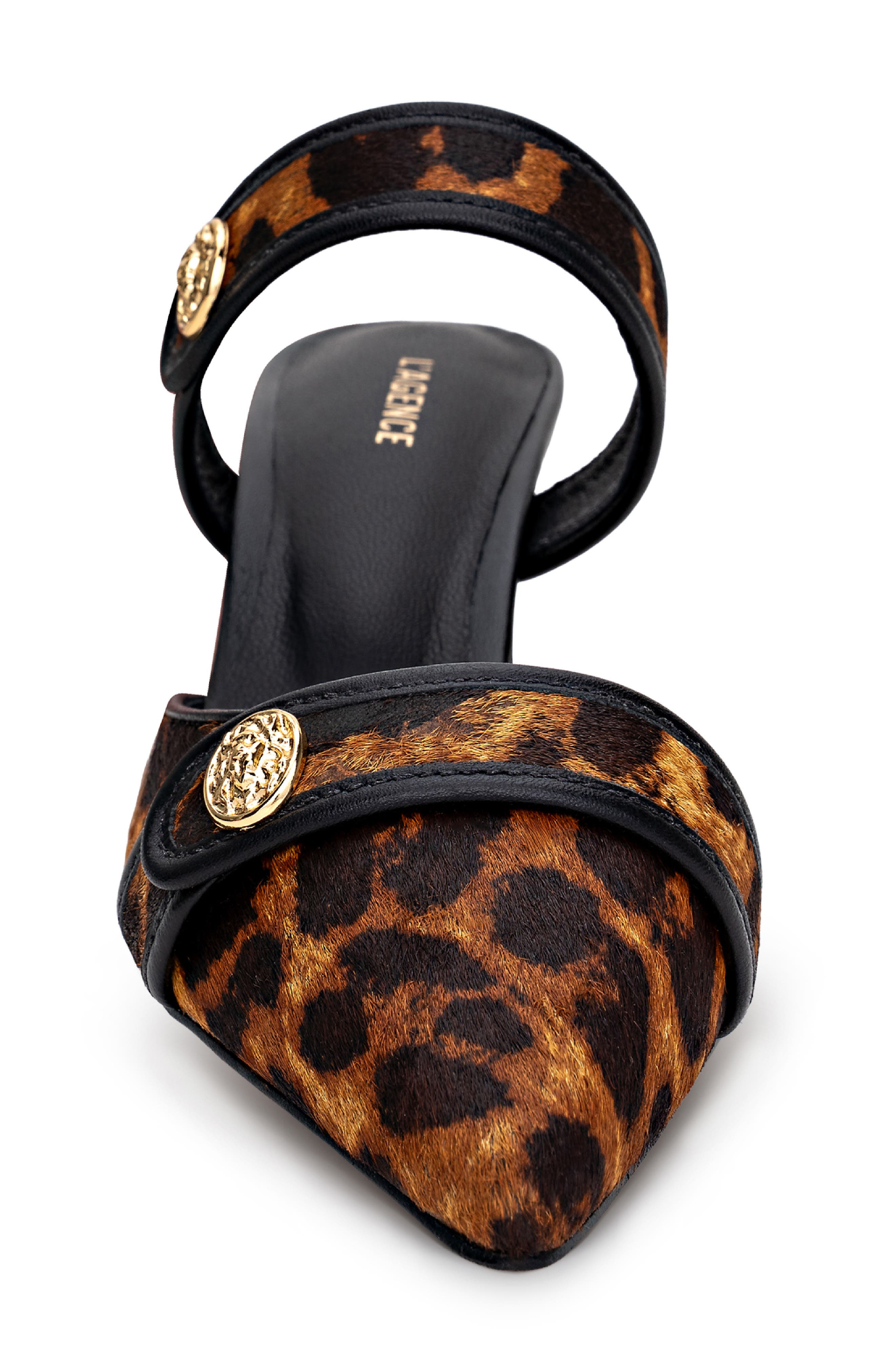 L'AGENCE Gilliane II Mary Jane Pointed Toe Kitten Heel Mule, Alternate, color, Leopard Hair Calf