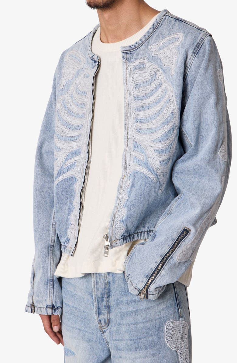 mnml Skeleton Denim Moto Jacket, Alternate, color, 