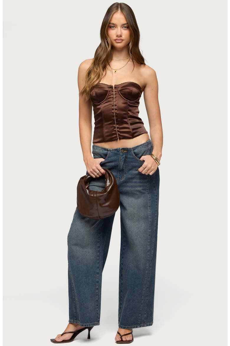 Strapless Underwire Satin Effect Crop Top, Alternate, color, BROWN