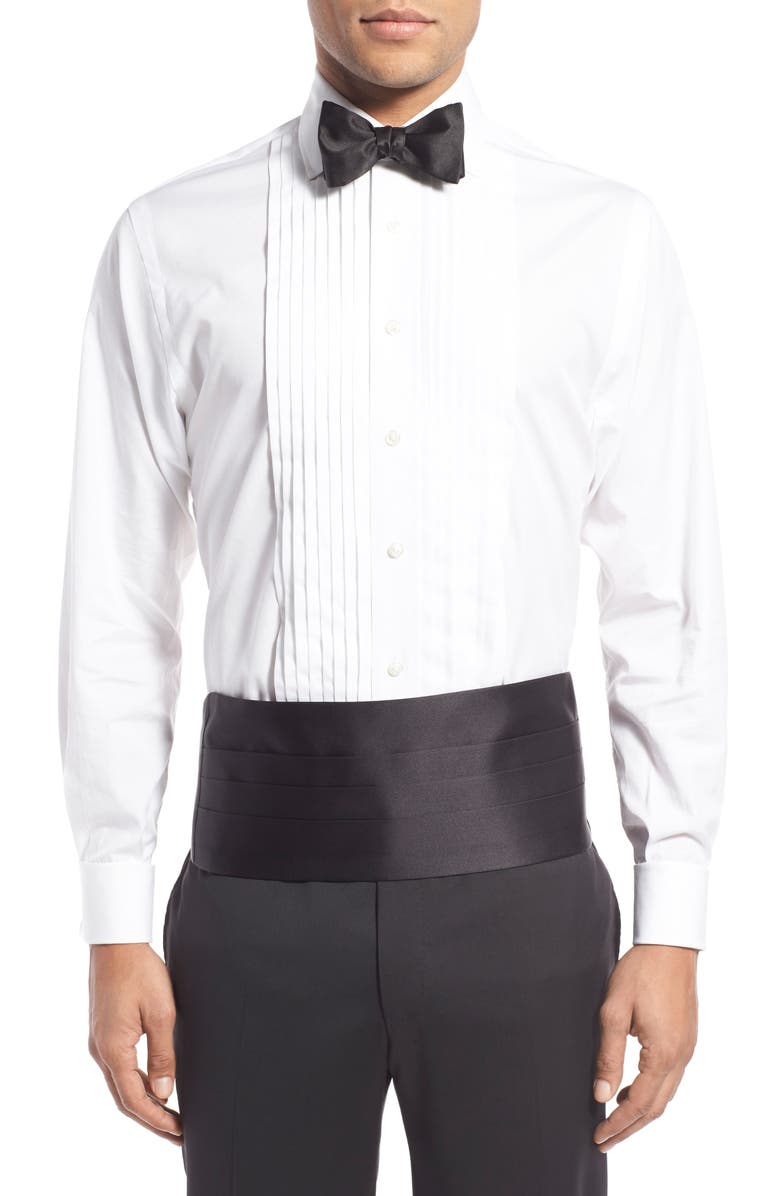 David Donahue Silk Cummerbund & Bow Tie, Main, color, Black Satin