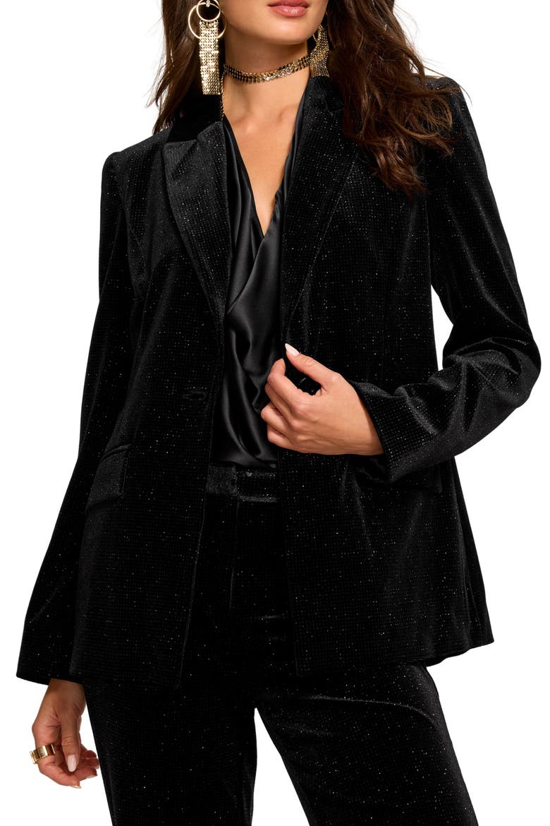 Echo Velvet Blazer, Alternate, color, BLACK